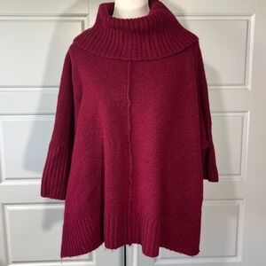 Olive + Oak Womens L/XL Burgundy Red Cowl Neck Oversized Knit‎ Sweater Poncho